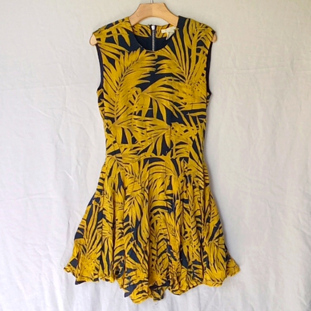 H&M Yellow and Black Mini Dress Size 4 Tropical